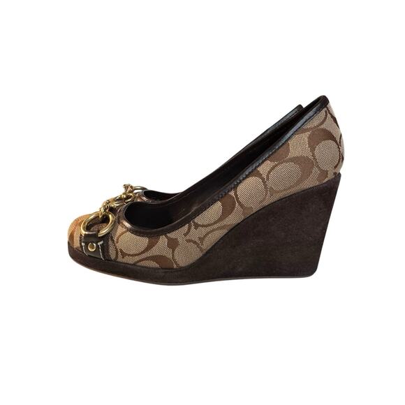 COACH Womens Size 7M Signature Brown Monogram Issy Wedge Platform Heel Shoes - Picture 2 of 11